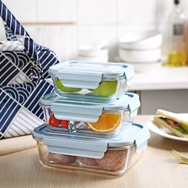 3-Piece Glass Meal Prep Containers & Lunch Box Set – Leakproof, BPA-Free, Microwave & Oven Safe