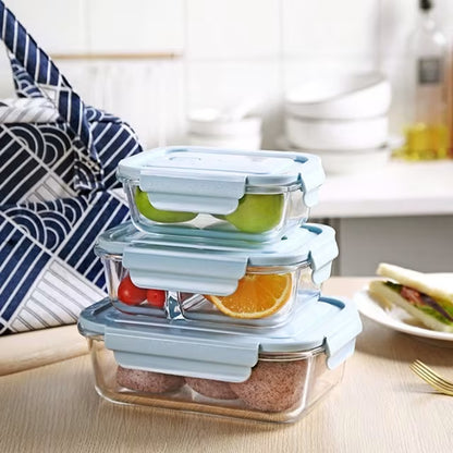 3-Piece Glass Meal Prep Containers & Lunch Box Set – Leakproof, BPA-Free, Microwave & Oven Safe