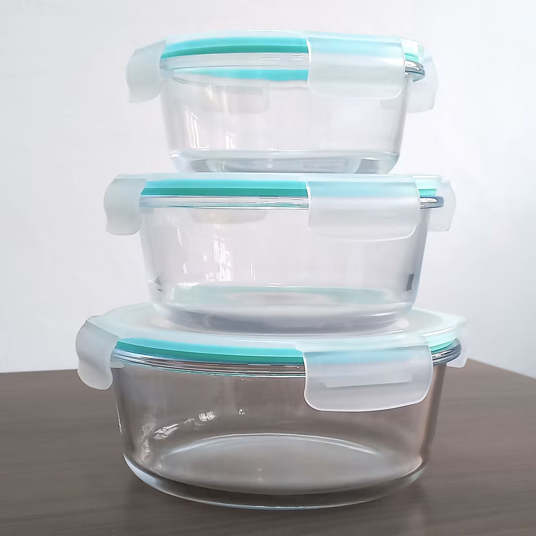 3-Piece Round Glass Lunch Box & Meal Prep Container Set – Leakproof, BPA-Free & Microwave Safe