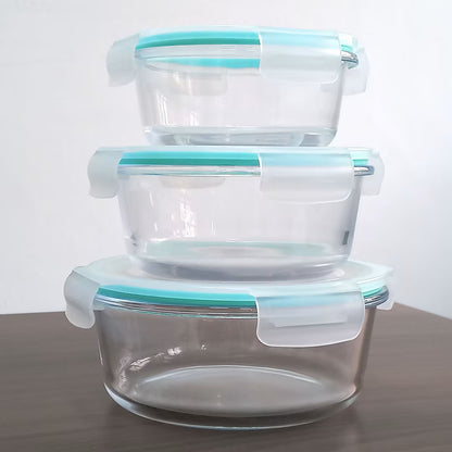 3-Piece Round Glass Lunch Box & Meal Prep Container Set – Leakproof, BPA-Free & Microwave Safe