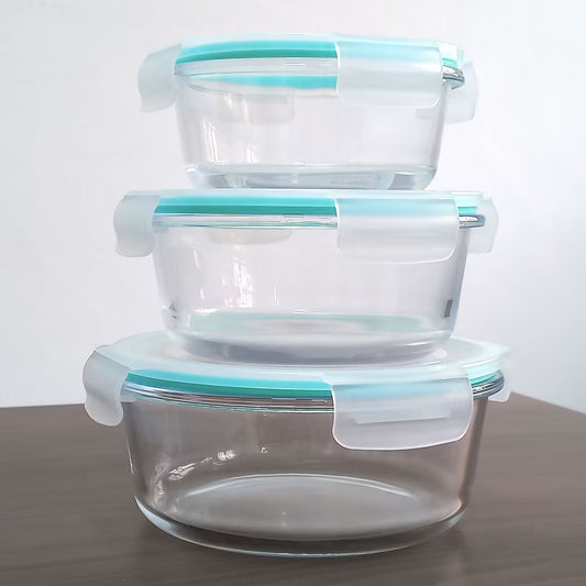 3-Piece Round Glass Lunch Box & Meal Prep Container Set – Leakproof, BPA-Free & Microwave Safe