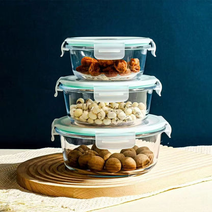 3-Piece Round Glass Lunch Box & Meal Prep Container Set – Leakproof, BPA-Free & Microwave Safe