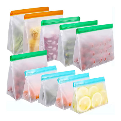 3-Piece Reusable Silicone Zip Lock Food Storage Bag Set – Leakproof, BPA-Free & Freezer Safe