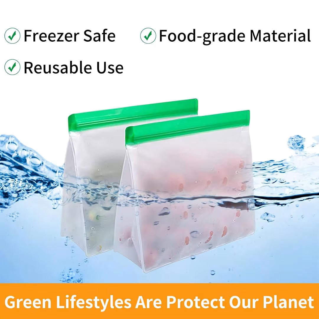3-Piece Reusable Silicone Zip Lock Food Storage Bag Set – Leakproof, BPA-Free & Freezer Safe