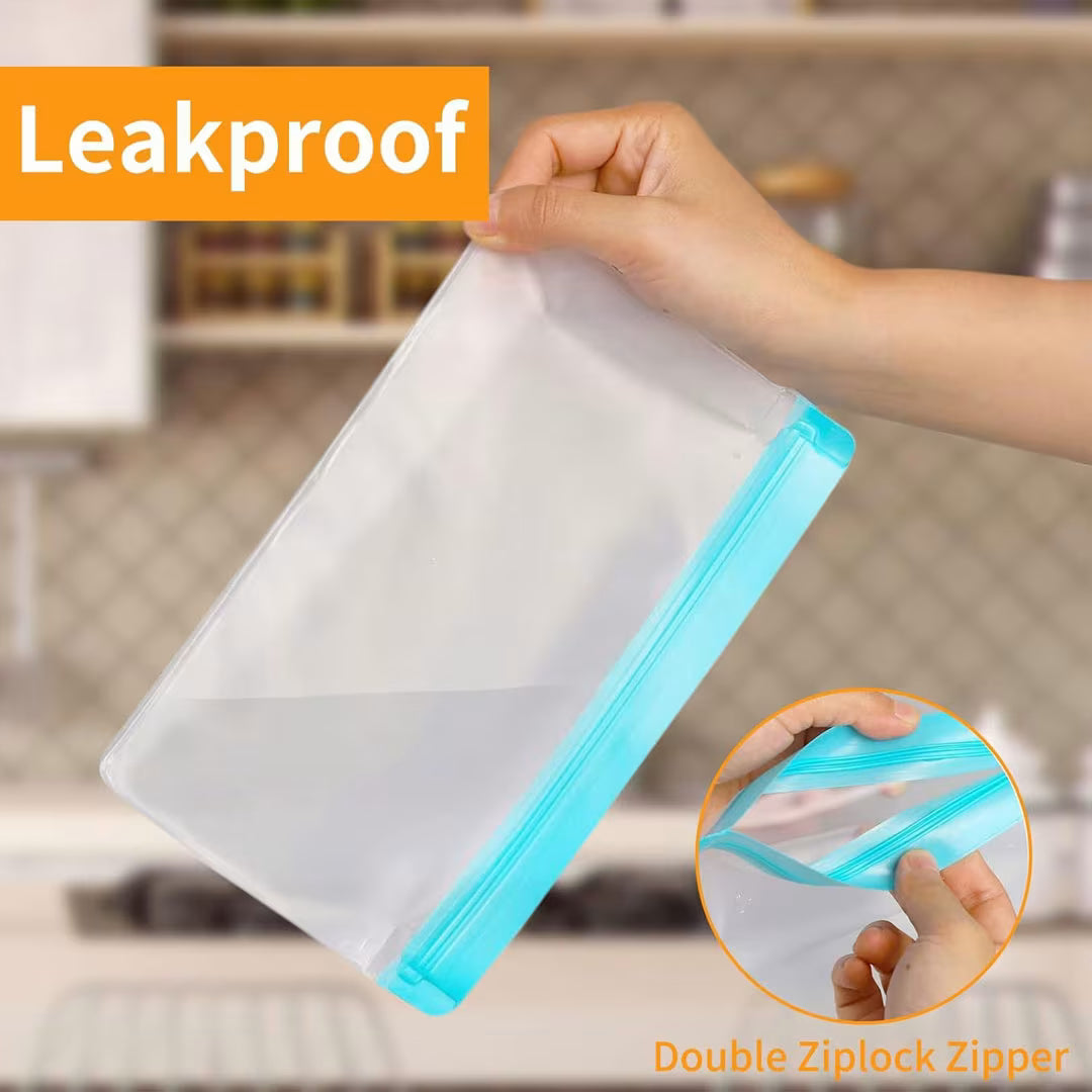 3-Piece Reusable Silicone Zip Lock Food Storage Bag Set – Leakproof, BPA-Free & Freezer Safe