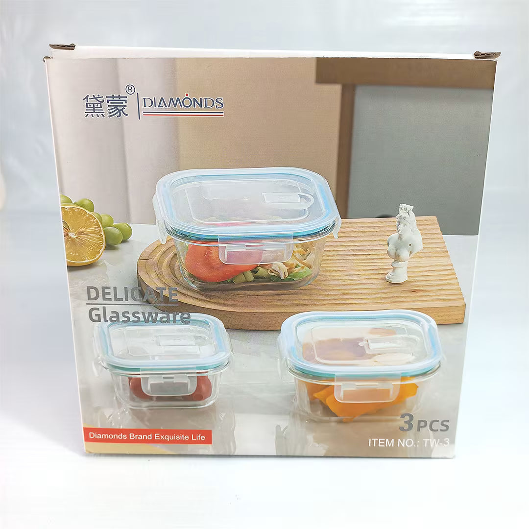 3-Piece Square Glass Lunch Box & Meal Prep Container Set – Leakproof, BPA-Free & Microwave Safe