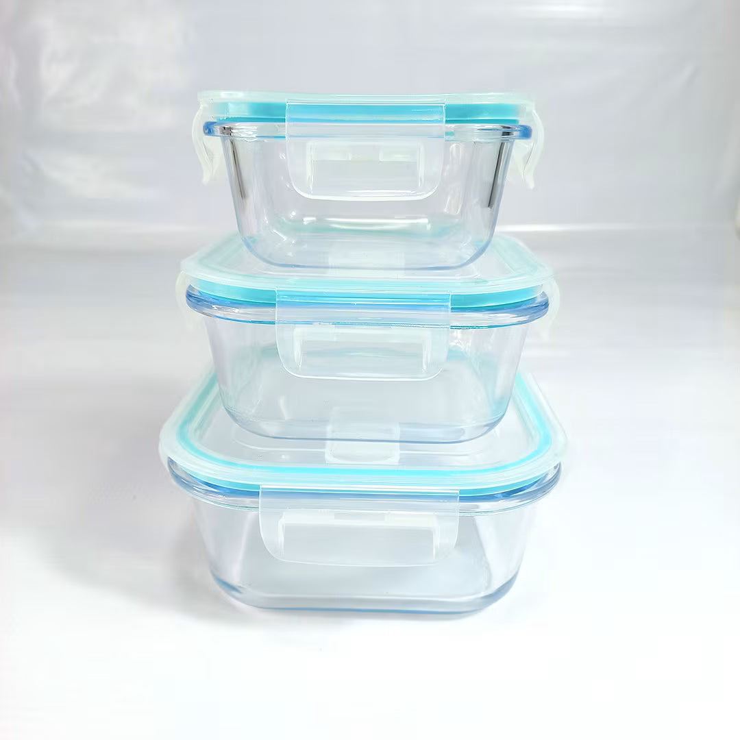 3-Piece Square Glass Lunch Box & Meal Prep Container Set – Leakproof, BPA-Free & Microwave Safe