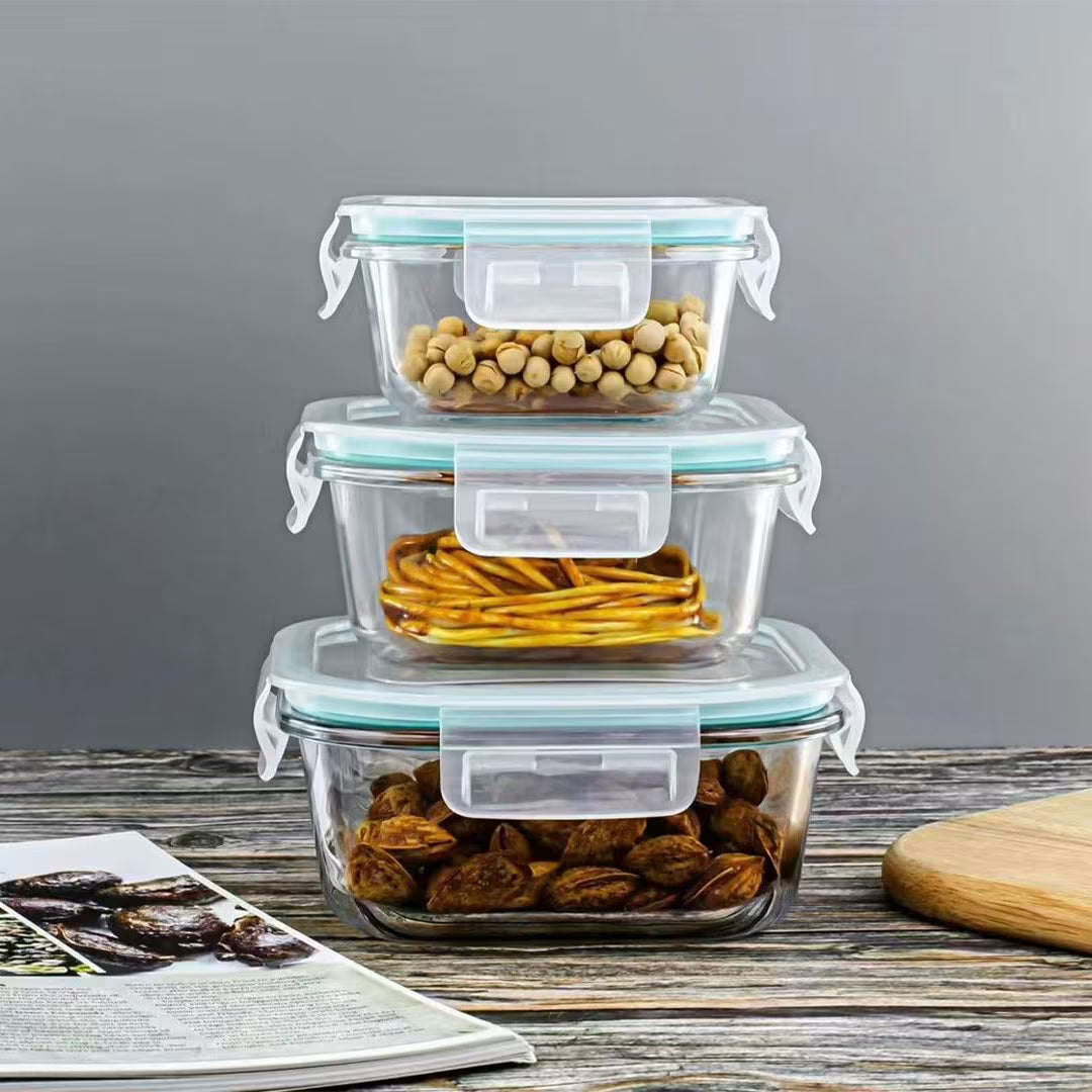 3-Piece Square Glass Lunch Box & Meal Prep Container Set – Leakproof, BPA-Free & Microwave Safe