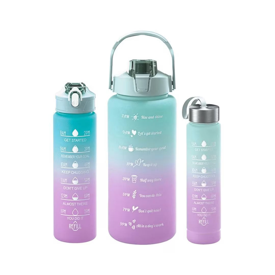 3-Piece Motivational Water Bottle Set – 2L, 750ml & 300ml Leakproof BPA-Free Hydration Bottles