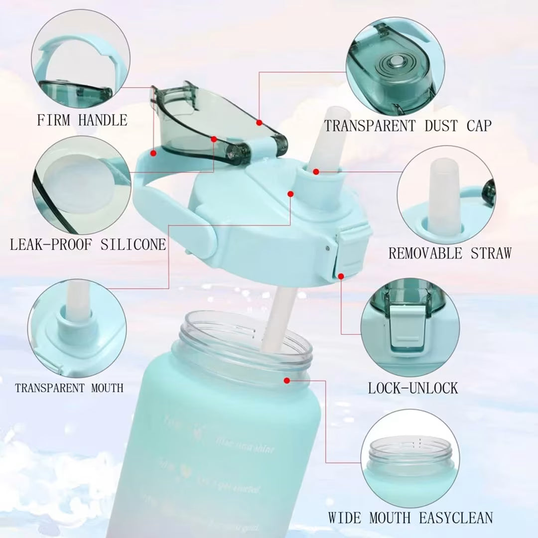3-Piece Motivational Water Bottle Set – 2L, 750ml & 300ml Leakproof BPA-Free Hydration Bottles