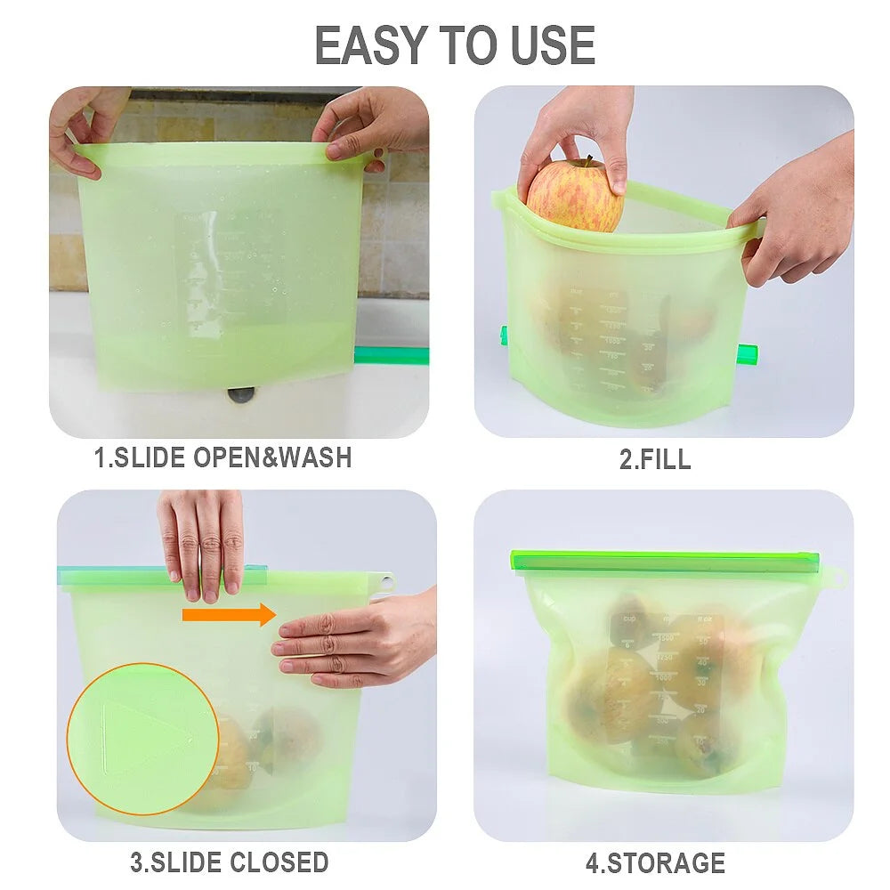 Reusable Silicone Zip Lock Food Storage Bag – Leakproof, BPA-Free, Freezer & Microwave Safe