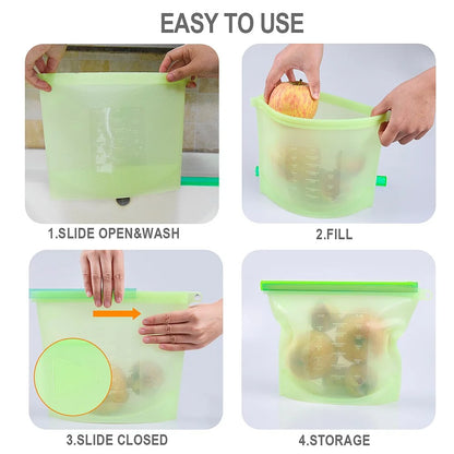 Reusable Silicone Zip Lock Food Storage Bag – Leakproof, BPA-Free, Freezer & Microwave Safe