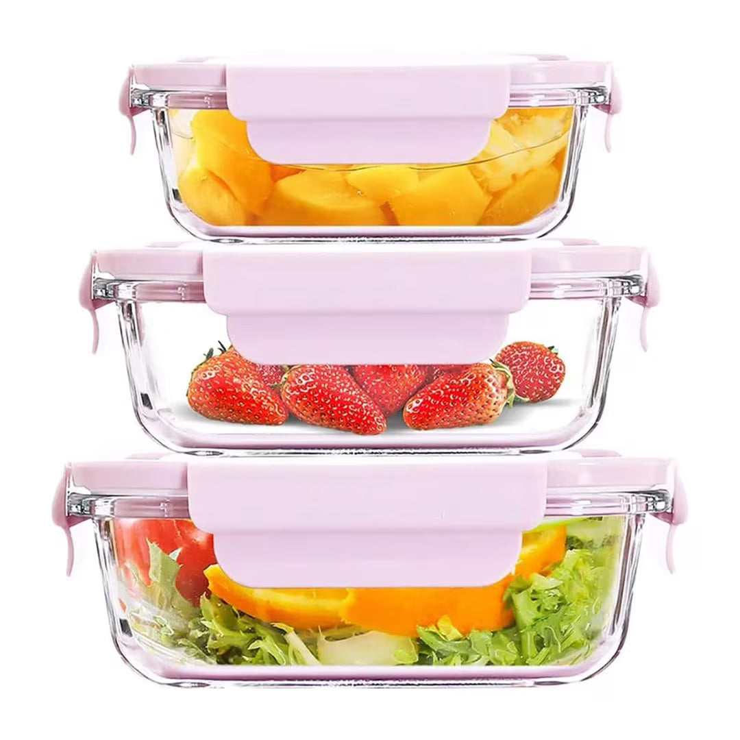 3-Piece Glass Meal Prep Containers & Lunch Box Set – Leakproof, BPA-Free, Microwave & Oven Safe