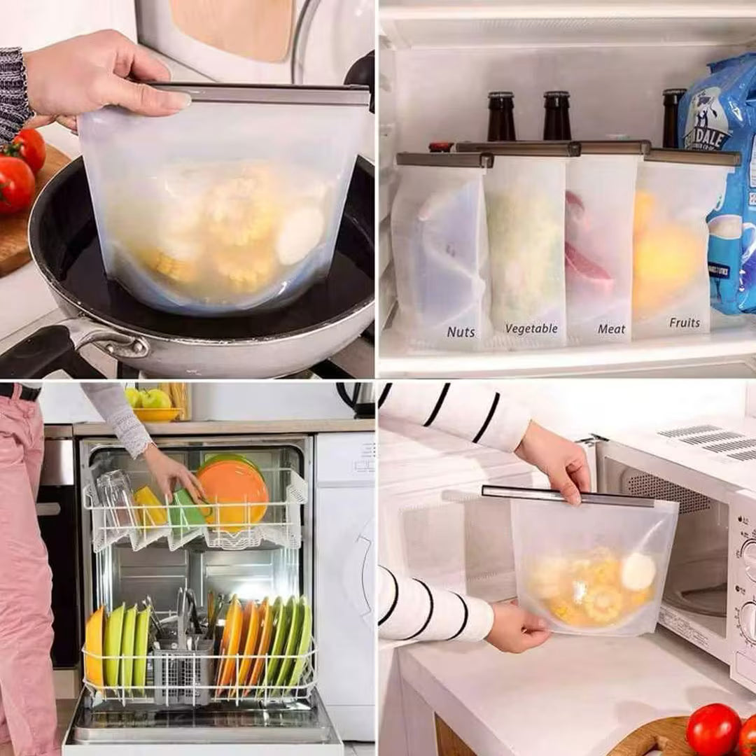 Reusable Silicone Zip Lock Food Storage Bag – Leakproof, BPA-Free, Freezer & Microwave Safe