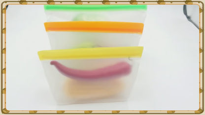3-Piece Reusable Silicone Zip Lock Food Storage Bag Set – Leakproof, BPA-Free & Freezer Safe